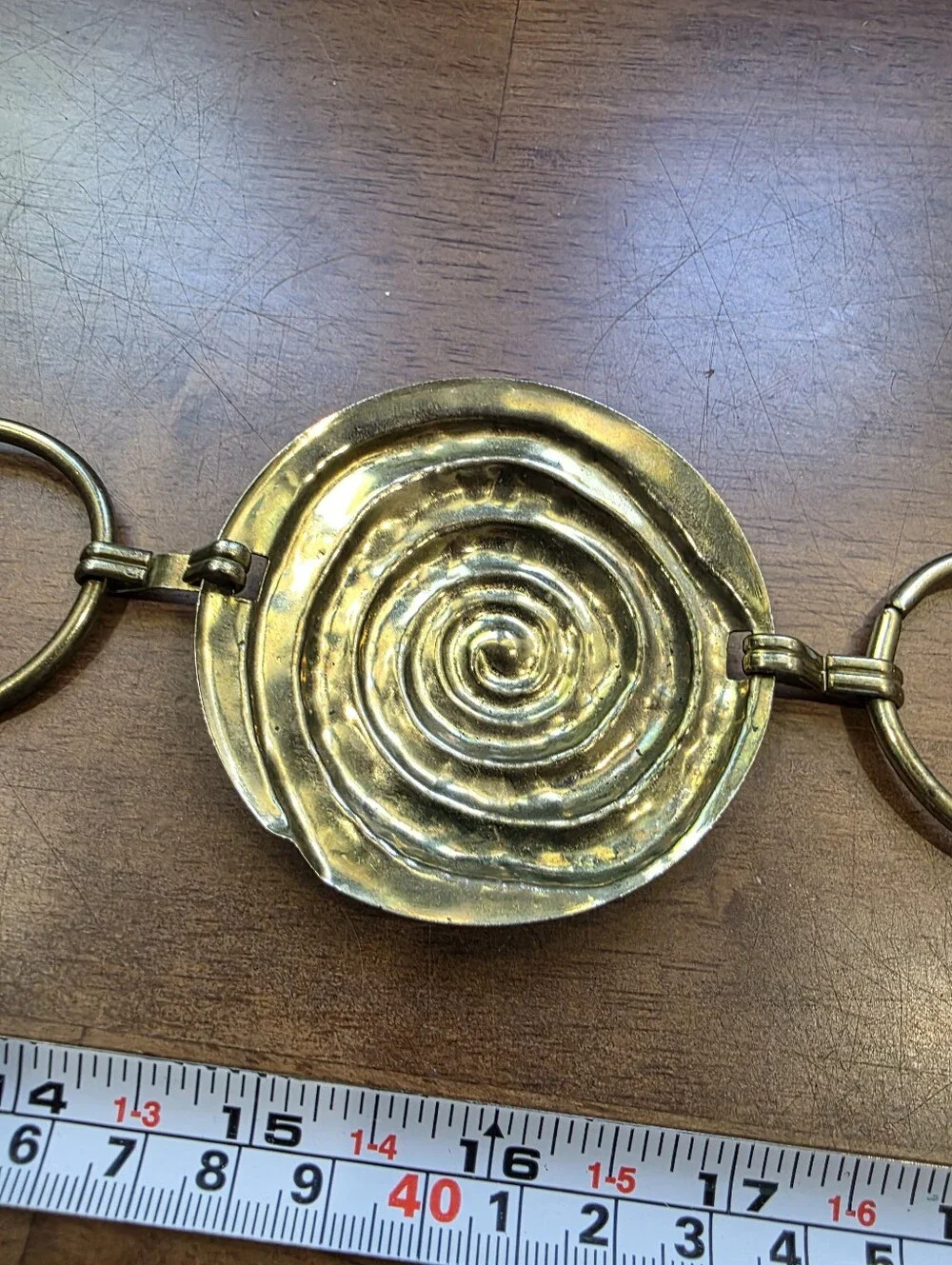 Vintage Brass Spiral Medallion Chain Belt Boho Y2K Statement Coiled Swirl Link B